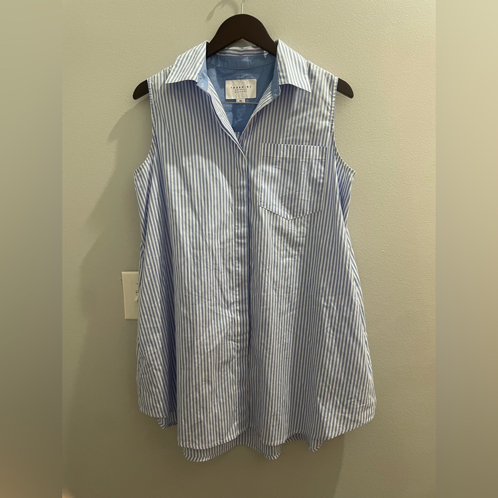 The Shirt by Rochelle Behrens Blue and White Striped Button Down